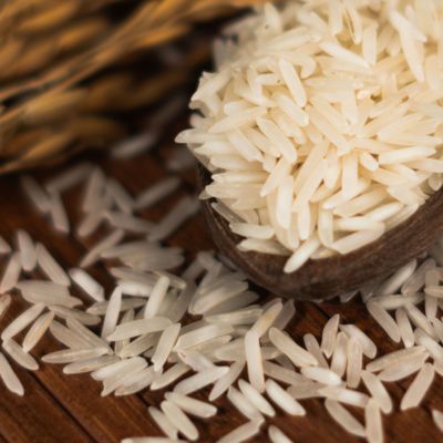 basmati rice on a wooden table