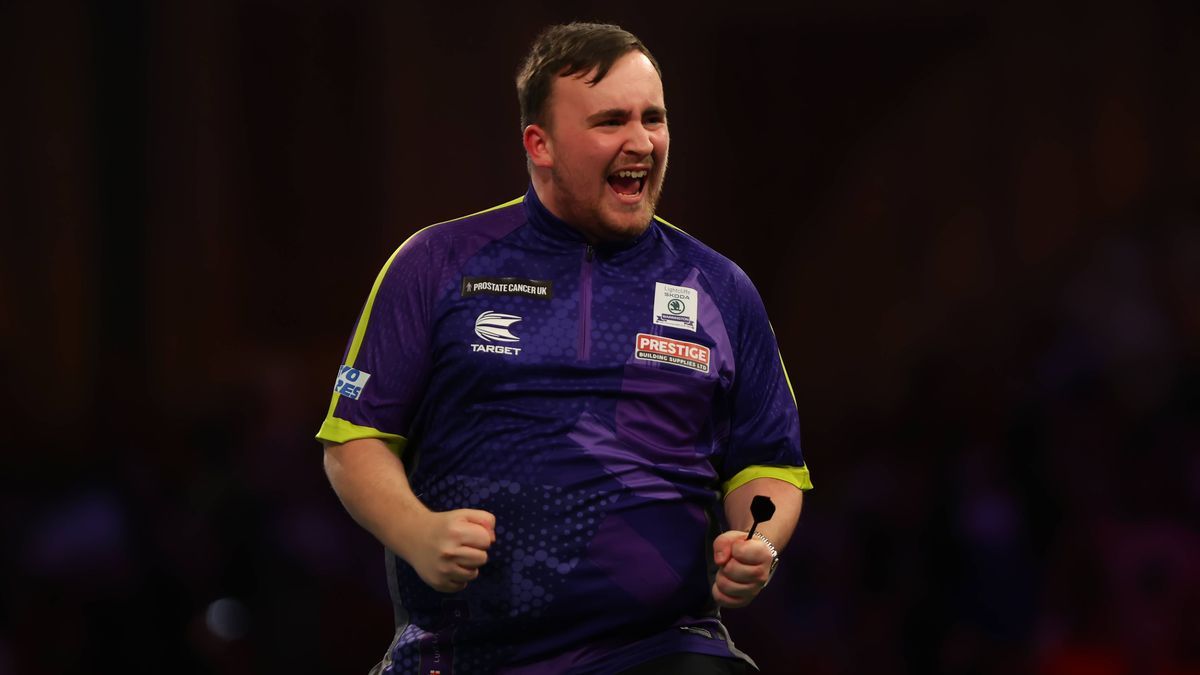 2nd January 2024, Alexandra Palace, London, England; 2023 24 PDC Paddy Power World Darts Championships Day 15, Semi Finals; Luke Littler celebrates as he wins the fourth set for 1-3 during his matc...