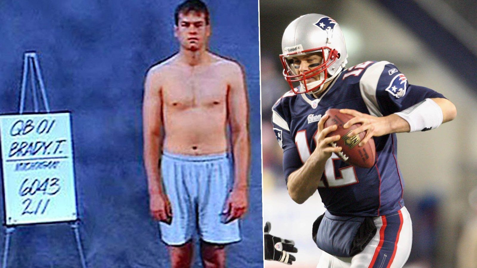 
                <strong>Draft (2000 vs 2017)</strong><br>
                Es ist inzwischen ein Stück Football-Zeitgeschichte: Das Foto vom damaligen Hänfling Tom Brady, der von den New England Patriots im Draft 2000 an 199. Stelle, also in der sechsten von sieben Runden, ausgewählt wird. Sagen wir es so: Er hatte es verpasst, sich im Vorfeld in den Vordergrund zu spielen. 
              