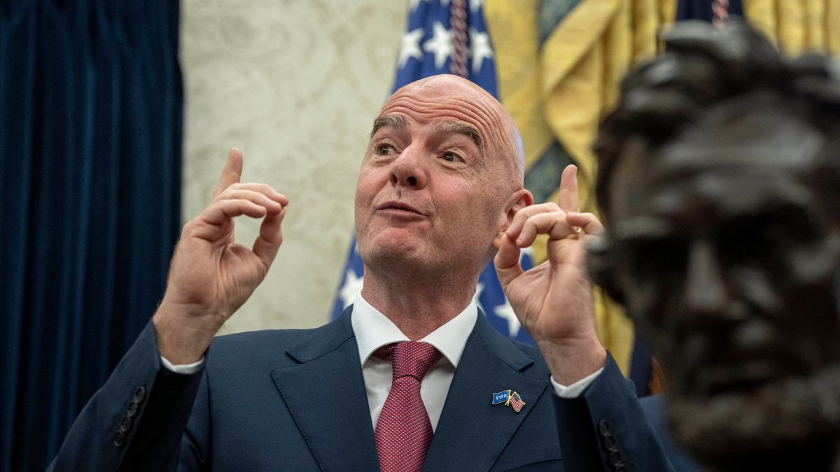 President Trump Holds a Meeting with Members of the Juventus Soccer Club FIFA president Giani Infantino gestures during a meeting with U.S. President Donald Trump and members of the Juventus soccer...