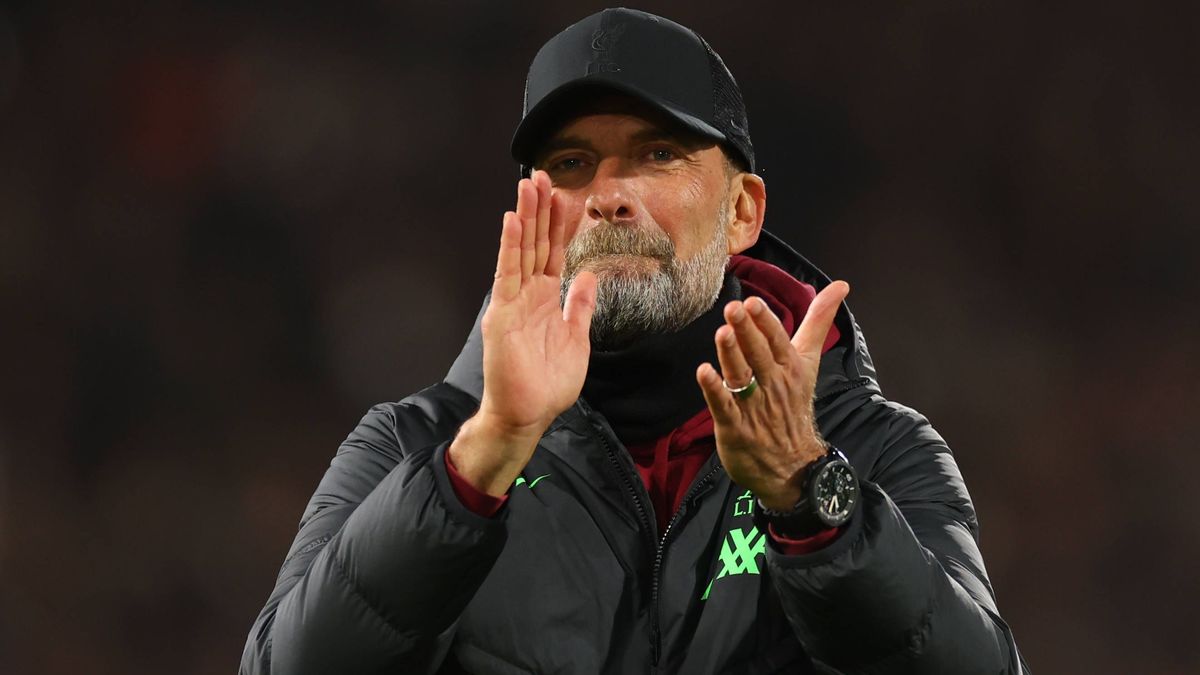 24th January 2024; Craven Cottage, Fulham, London, England; Carabao Cup Football Semi Final, Second Leg, Fulham versus Liverpool; Liverpool Manager Jurgen Klopp celebrates after Liverpool win 3-2 o...