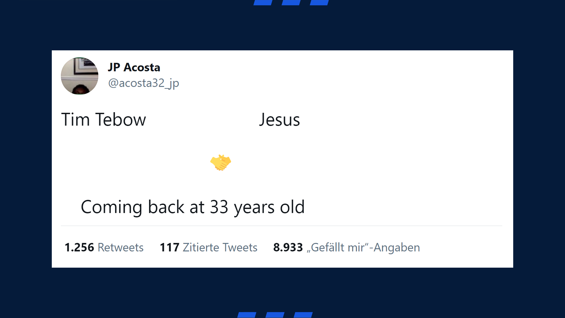 
                <strong>Netzreaktionen auf das Tebow-Comeback</strong><br>
                Im Netz war nach der Verkündung natürlich viel los. Twitter explodierte förmlich. Immer wieder großes Thema in den Tweets: Tebows streng christlicher Glauben.
              