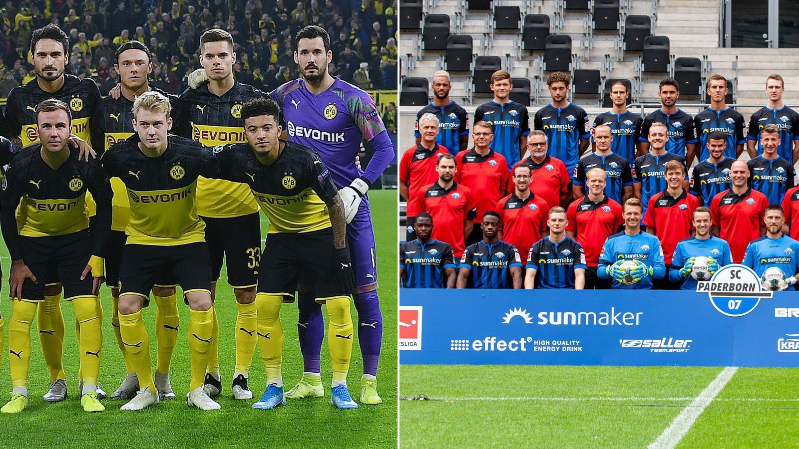 
                <strong>Kaderwert</strong><br>
                Es ist zwar nur eine fiktive Zahl, eine Spielerei, wenn man so will. Doch die Unterschiede beim Kaderwert zwischen Dortmund und Paderborn auf dem Portal "transfermarkt.de" sind dennoch mehr als gravierend. Mit 640,5 Millionen Euro wird der Kaderwert des BVB derzeit beziffert, jener von Paderborn gerade einmal mit 27,6 Millionen Euro. Dortmund liegt damit auf Platz 2 in der Bundesliga hinter den Bayern, Paderborn relativ abgeschlagen auf Platz 18. Bezeichnend: Alleine Jadon Sancho hat mit einem fiktiven Marktwert von 100 Millionen Euro mehr als drei Mal soviel wie der gesamte Paderborner Kader. 
              