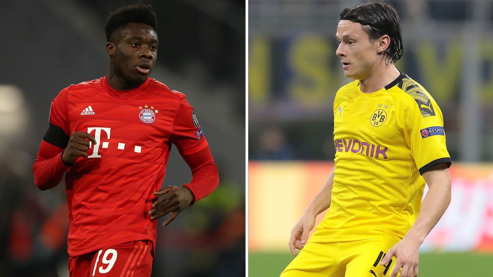 
                <strong>Linke Außenverteidigung: Alphonso Davies vs. Nico Schulz</strong><br>
                Bravourös hat Davies (l.) seine neue Rolle als Linksverteidiger angenommen - freilich mit Ausnahme des 1:5 in Frankfurt. Diesmal wird der pfeilschnelle und offensivstarke Kanadier aber im Rückwärtsgang deutlich intensiver gefordert sein als etwa gegen Union Berlin oder Olympiakos Piräus. Beim BVB steht mit Schulz immerhin ein aktueller DFB-Nationalspieler auf der oftmals kritisch beäugten Position. Der gebürtige Berliner muss sich im Duell mit Guerreiro beweisen, überzeugte mehr mit seinen Vorstößen als mit der Defensivarbeit. Dennoch reicht es zum Ausgleich: 3:3.
              