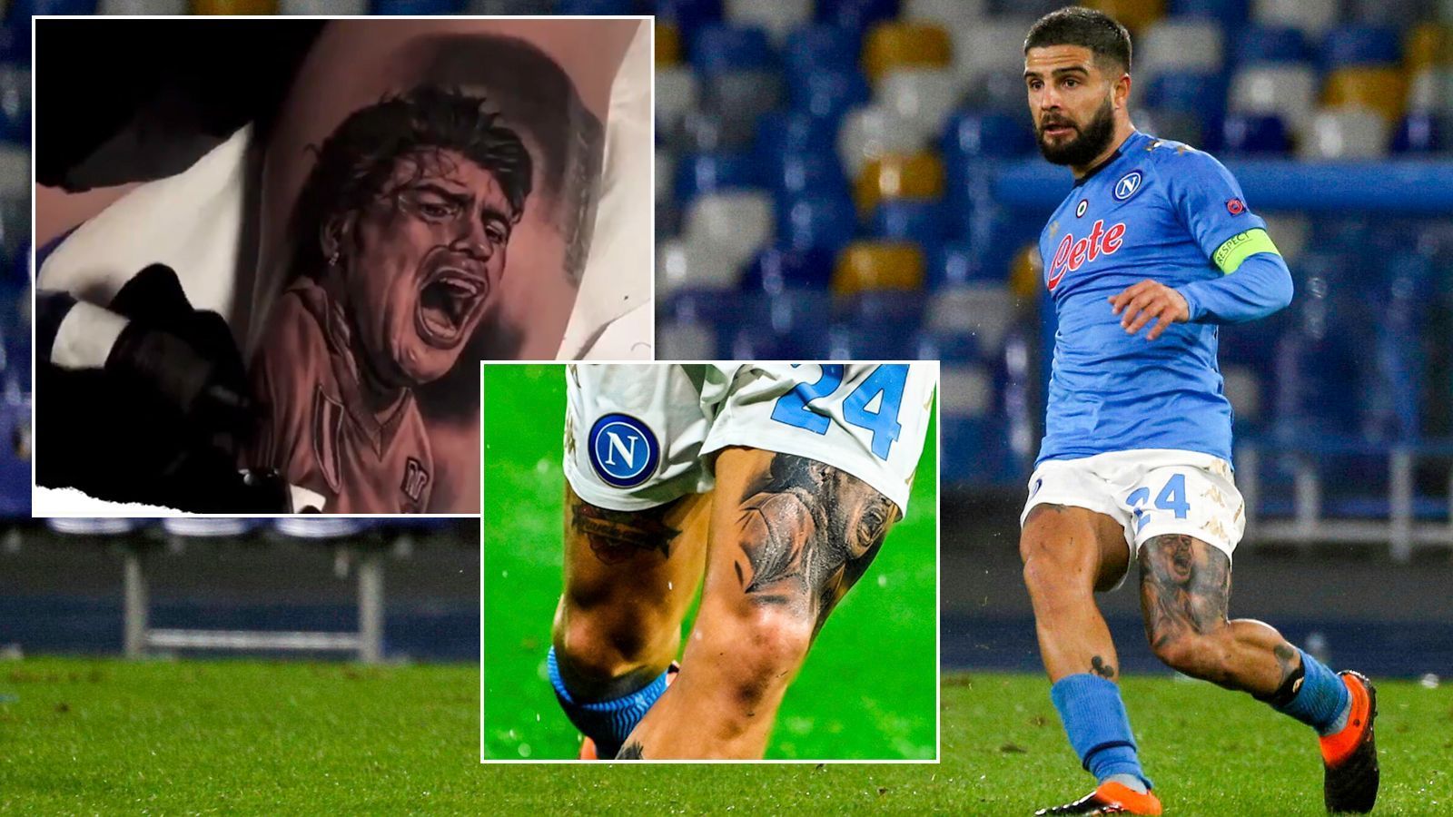 
                <strong>Lorenzo Insigne</strong><br>
                Neapels Stars Lorenzo Insigne ehrt die kürzlich verstorbene Vereins-Ikone Diego Maradona auf ganz besondere Weise. Der Italiener hat sich ein Konterfei des einstigen Weltstars auf den linken Oberschenkel tätowieren lassen. "Du warst der größte Spieler der Geschichte, du warst unser Diego. Ich hatte das Glück, dich kennenzulernen, mit dir zu sprechen und ich leugne nicht, dass meine Beine dabei zitterten. Als Fan, als Neapolitaner, als Fußballer: Danke für alles D10S. Wir werden dich immer lieben", schrieb Insigne voller Verehrung über Diego Maradona anlässlich dessen überraschenden Todes im November 2020 in den sozialen Netzwerken. Maradona spielte von 1984 bis 1991 für Neapel. Der Argentinier führte den Klub 1988 und 1990 zum den bis heute einzigen Meistertiteln in der Serie A und 1988 zum Triumph im UEFA Cup.
              