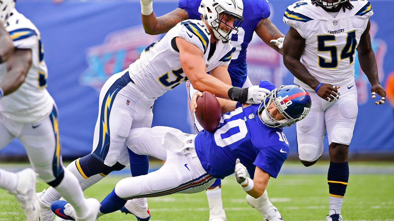 
                <strong>6 - Los Angeles Chargers</strong><br>
                Phillip Rivers (Quarterback), Derwin James (Safety), Melvin Gordon (Running Back), Keenan Allen (Wide Receiver), Melvin Ingram (Defensive End), Joey Bosa (Defensive End)
              