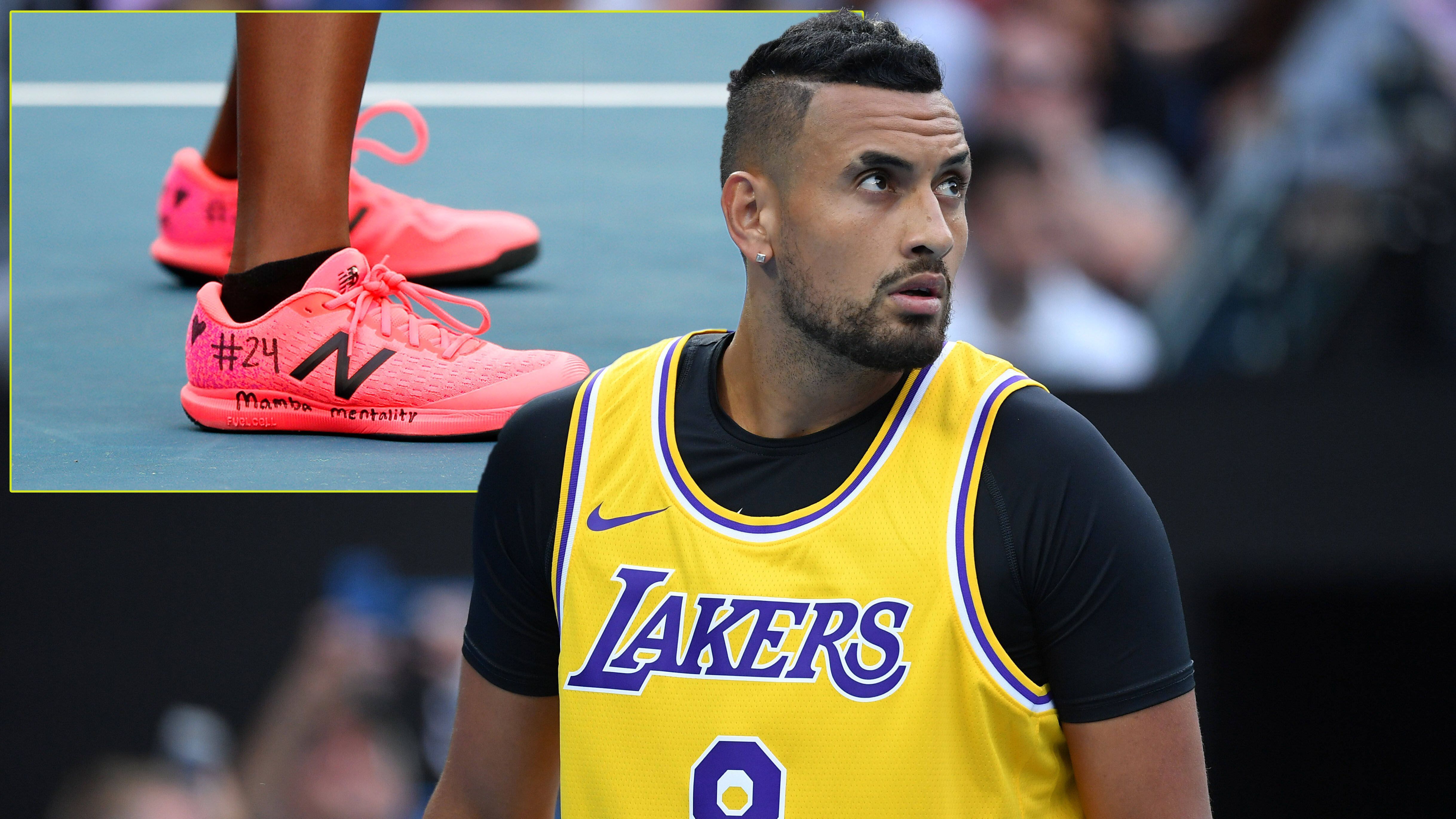 
                <strong>Nick Kyrgios macht sich im Lakers-Trikot warm</strong><br>
                Vor seinem Spiel gegen Rafael Nadal bei den Australian Open machte sich Tennis-Profi Nick Kyrgios in einem Trikot von Bryant warm. Der Australier wirkte auf seinem Weg zum Court sichtlich angeschlagen. Zusätzlich schrieb er sich "Mamba Mentality" und "#24" auf die Schuhe. Auf der Pressekonferenz nach dem Spiel trug er außerdem ein schwarzes Ausweichtrikot der Lakers. Kobe Bryant hat eben nicht nur den Basketball geprägt - er war für die komplette Sportwelt ein Vorbild. 
              