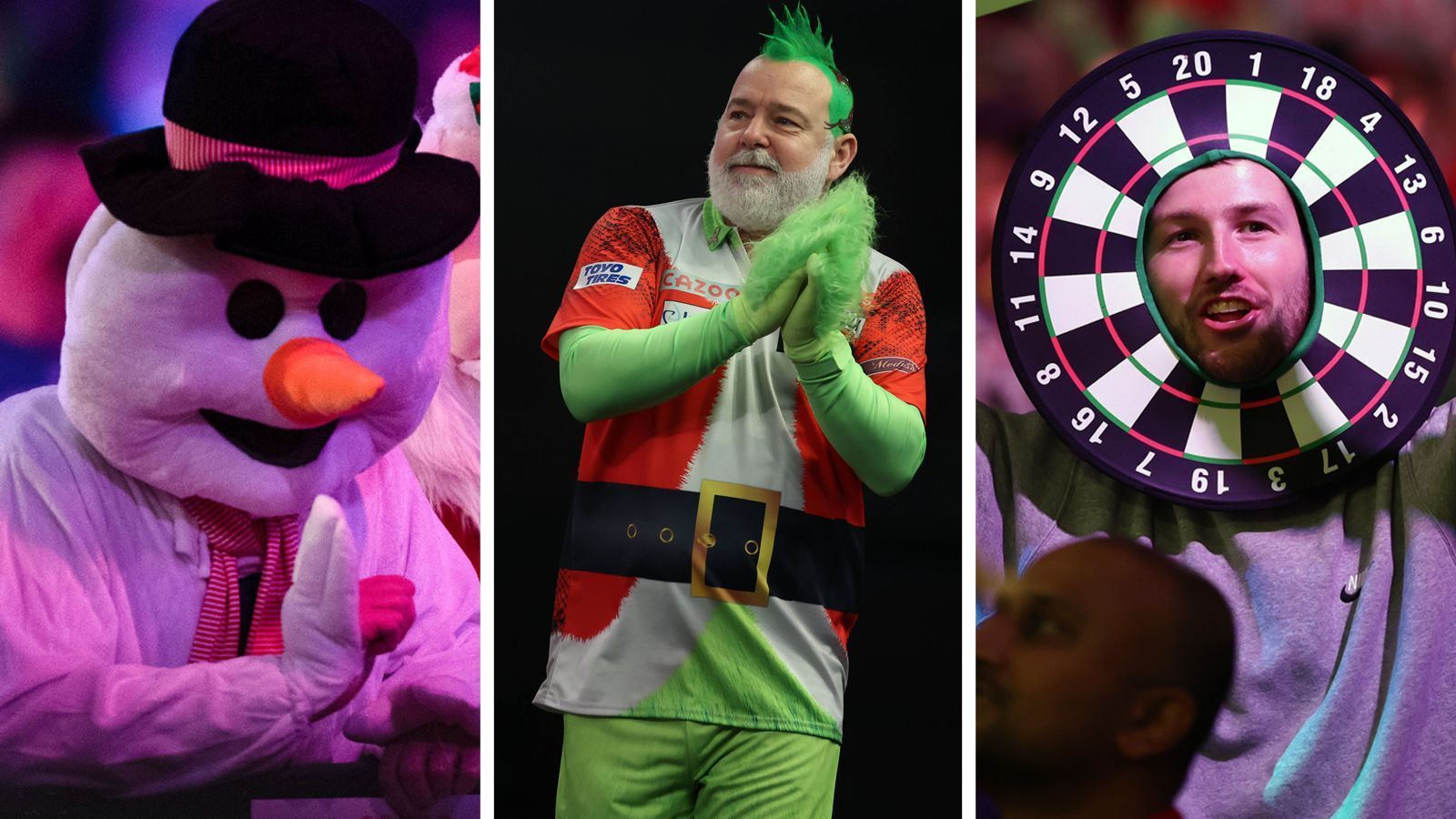 
                <strong>Irre Kostüme, massenhaft Bier und ein Weltmeister als Grinch: Die besten Bilder der Darts WM 2023</strong><br>
                Das Kult-Event zum Jahresabschluss: Pünktlich zum Ausklang des Kalenderjahres öffnet der mystische "Ally Pally" in London wieder die Tore für die Darts-Welt. Die WM 2023 hatte bereits ähnliche Szenen zu bieten, wie man es aus den Vorjahren gewohnt war - lustige Kostüme, betrunkene Fans und hochklassiges Darts. ran zeigt die bislang besten Bilder der Darts WM 2023.
              