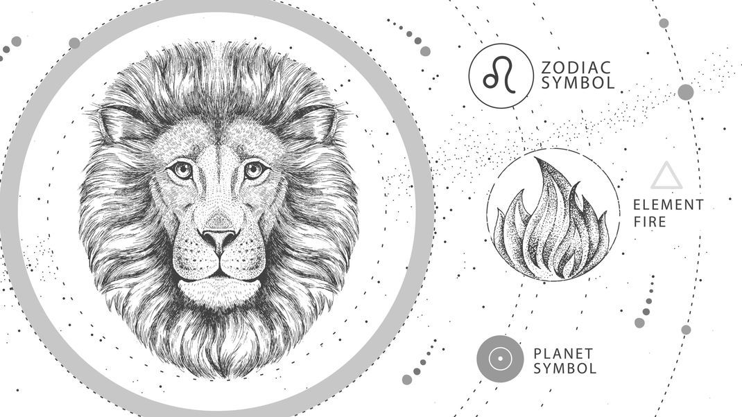 Das Löwe-Symbol, eindeutig als stilisierter Löwenkopf rechts oben bei "Zodiac Symbol" zu sehen, steht für die Großzügigkeit, Kreativität und Führungsqualitäten der Löwen.