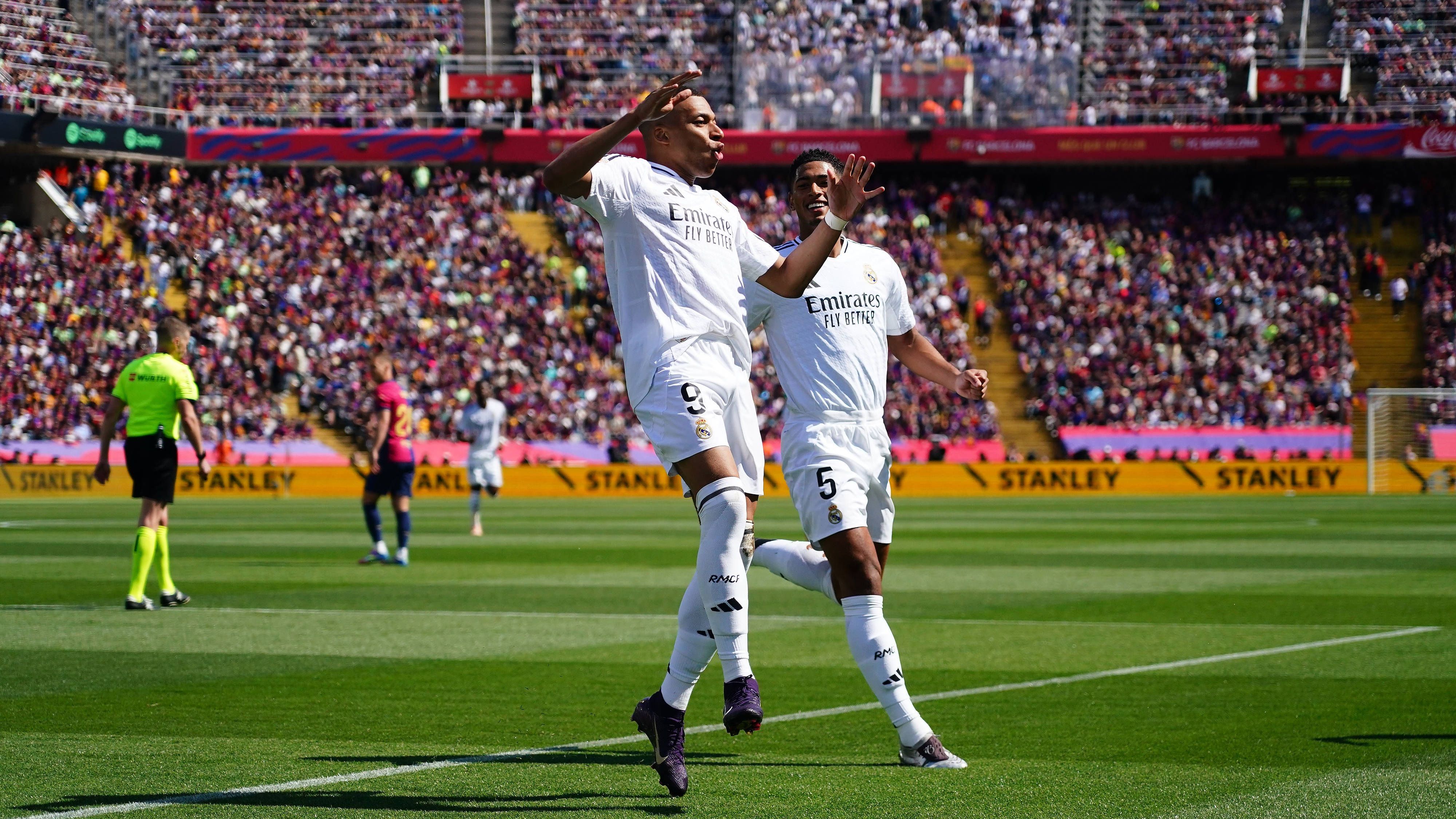 <strong>1. Real Madrid</strong><br><strong>Kadermarktwert:</strong> 1,4 Milliarden Euro<br>Wertvollste Spieler: Kylian Mbappe, 26 Jahre, Sturm, 180 Millionen Euro Marktwert (Bild: links);<br>Jude Bellingham, 22 Jahre, Offensives Mittelfeld, 180 Millionen Euro Marktwert (Bild: rechts)