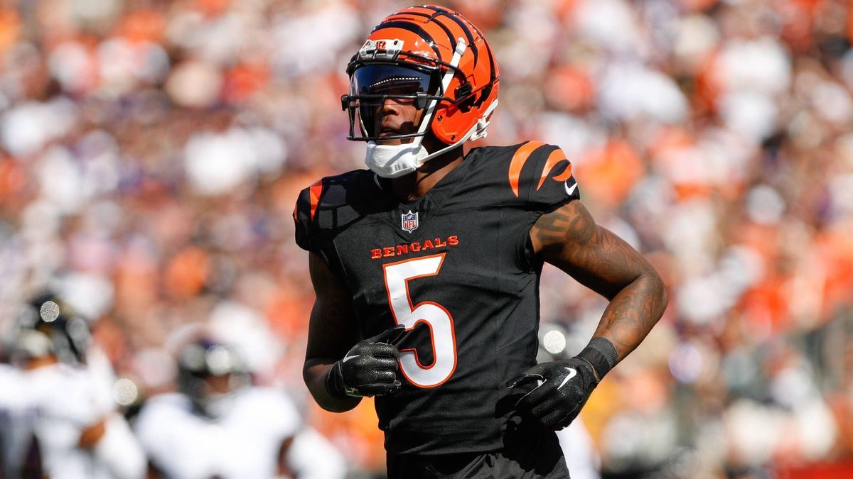 CINCINNATI, OH - OCTOBER 06: Cincinnati Bengals wide receiver Tee Higgins (5) during the game against the Baltimore Ravens and the Cincinnati Bengals on October 6, 2024, at Paycor Stadium in Cincin...