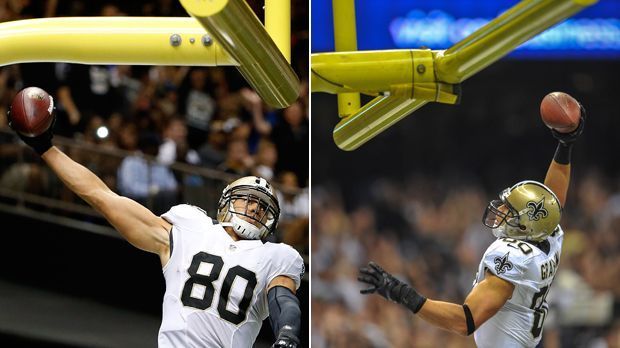 
                <strong>Jimmy Graham</strong><br>
                Tight End Jimmy Graham feierte im Trikot der New Orleans Saints seine Touchdowns mit einem Dunking am Torgestänge. Nachdem Graham - der mittlerweile bei den Seahawks spielt - mit empfindlichen Geldstrafen belegt wurde, verzichtete er auf den Jubel. Erfinder des "Goal Post Dunk" war übrigens Alvin Harper von den Dallas Cowboys.
              