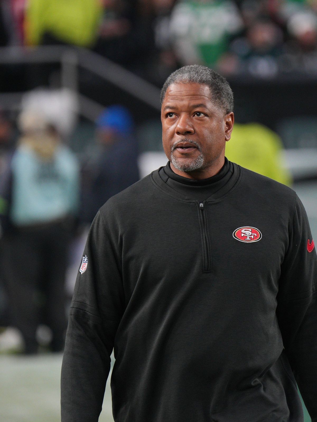 PHILADELPHIA, PA - DECEMBER 03: San Francisco 49ers defensive coordinator Steve Wilks looks on during the game between the San Fransisco 49ers and the Philadelphia Eagles on December 3, 2023 at Lin...