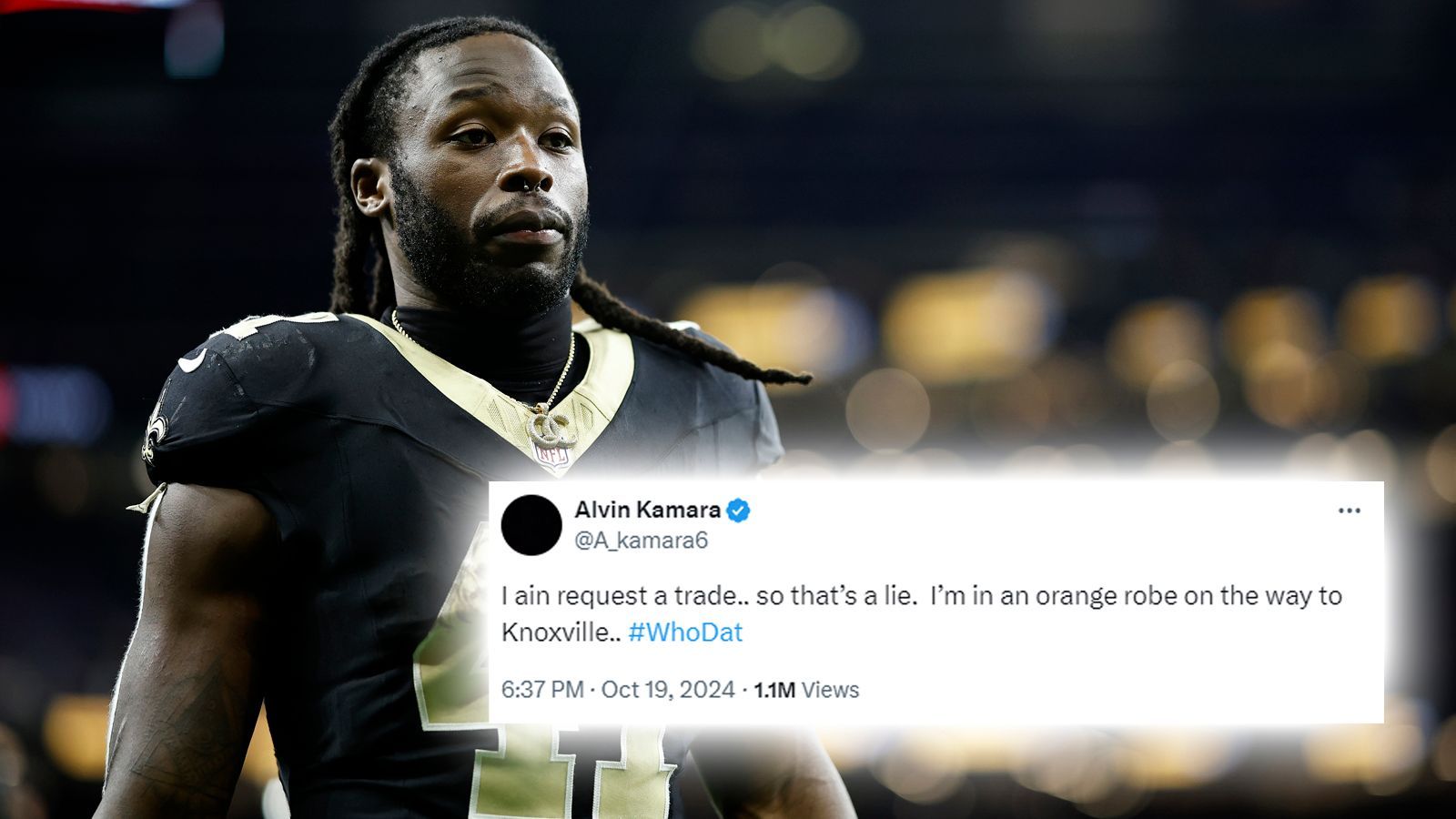 <strong>Alvin Kamara dementiert Trade-Anfrage</strong><br>Saints-Running-Back Alvin Kamara dementierte auf "X" einen Post, in dem behauptet wird, dass er bei den Saints "offiziell einen Trade beantragt" habe. "Ich habe keinen Trade beantragt. Das ist also eine Lüge", schrieb der 29-Jährige. Spekulationen um einen Trade kamen auf, als Kamara zuletzt sein schlechtestes Saisonspiel absolvierte. Bei der 10:33-Pleite gegen die Broncos erlief er nur zehn Yards und fing sechs Pässe für 14 Yards.