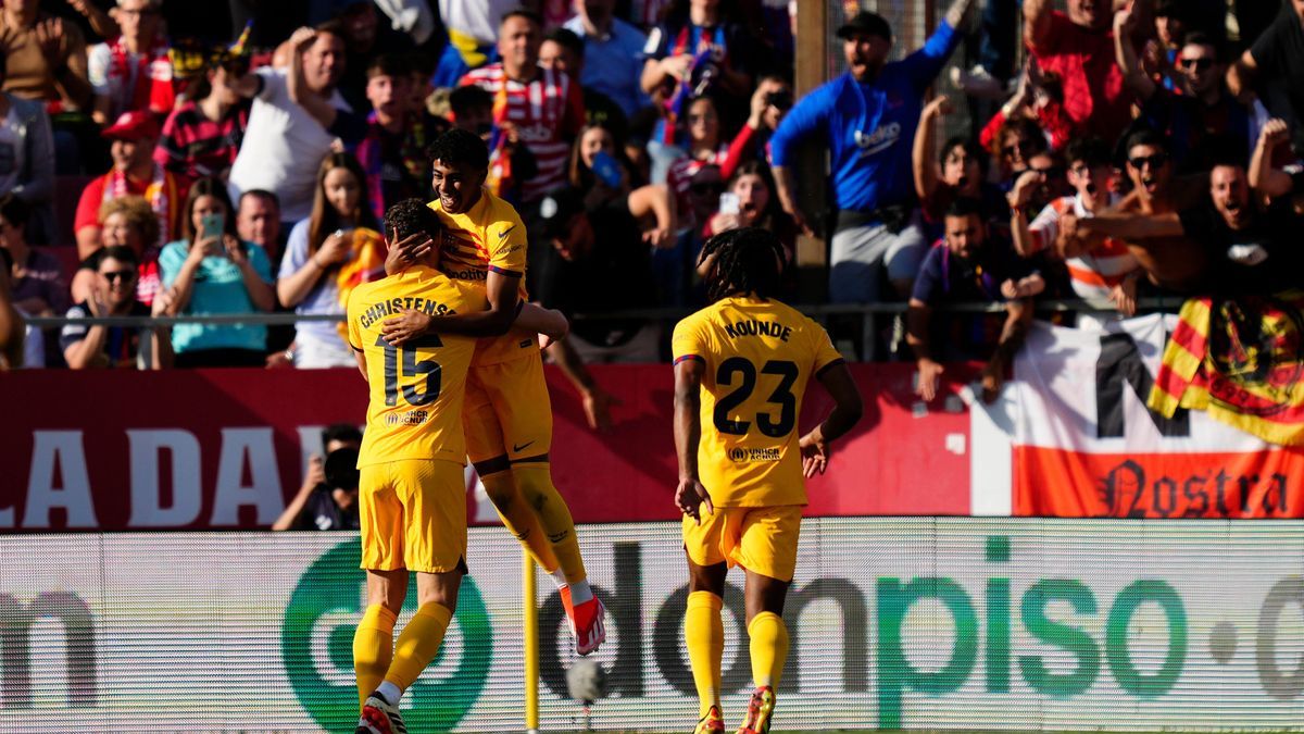 Girona FC v FC Barcelona, Barca - LaLiga EA Sports Andreas Christensen centre-back of Barcelona and Denmark celebrates after scoring his sides first goal during the LaLiga EA Sports match between G...