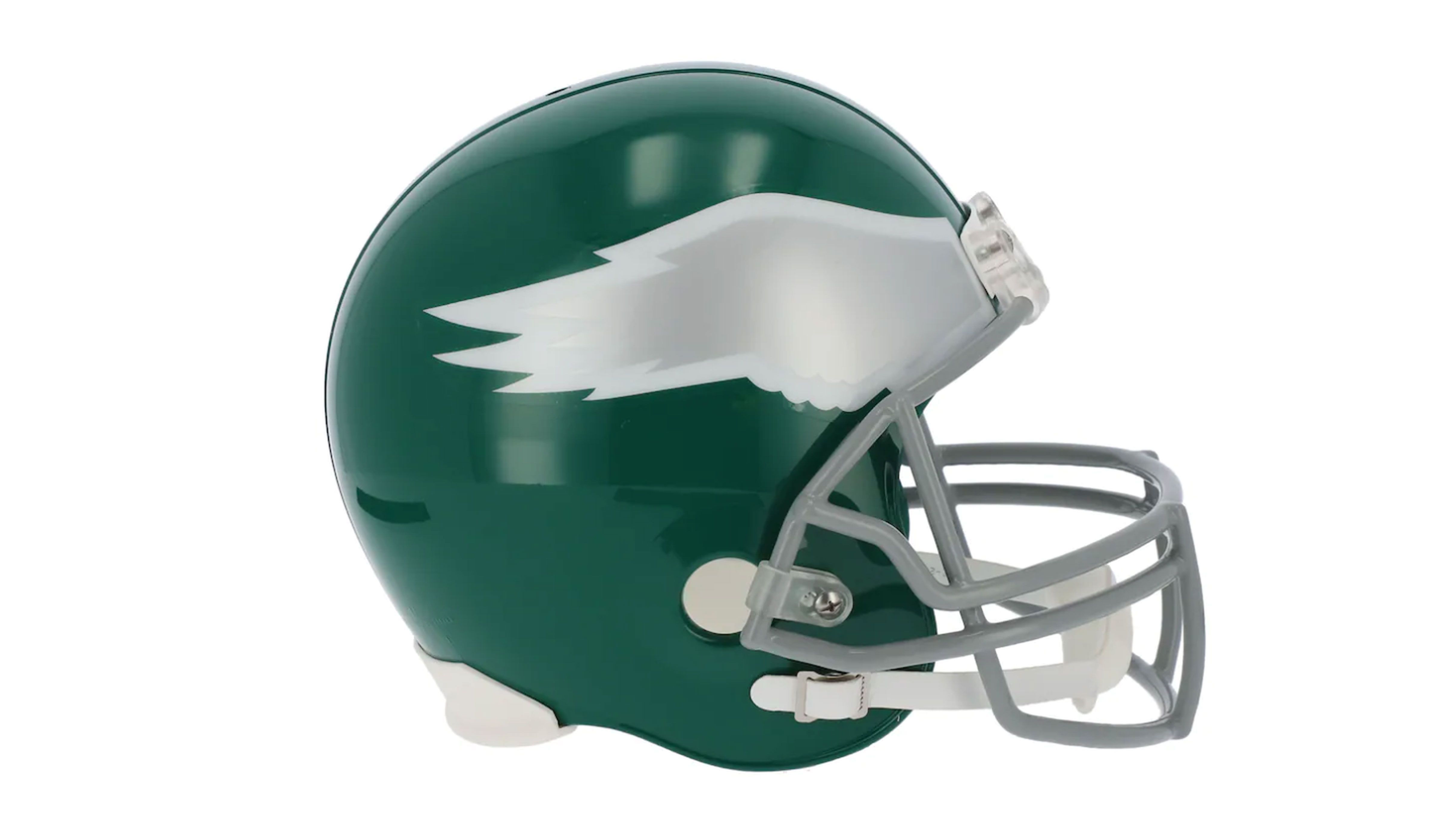 
                <strong>Philadelphia Eagles</strong><br>
                Der grüne Helm der Eagles aus der Zeit zwischen 1974 und 1995 ist ein Blickfang. Die silbernen Adlerflügel an der Seite machen ihn zu einem der ganz besonderen Throwback-Helme. Hoffen wir mal, dass Philly den wieder aus der Schublade holt.
              