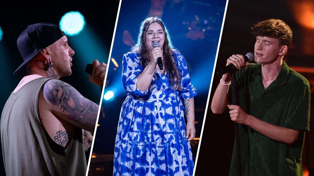 "The Voice of Germany" 2024: Wie weit schaffen es die Talente Nicholas Hofbauer, Gina Bulach und Karl Wörner (v.l.n.r.) in Folge 5?