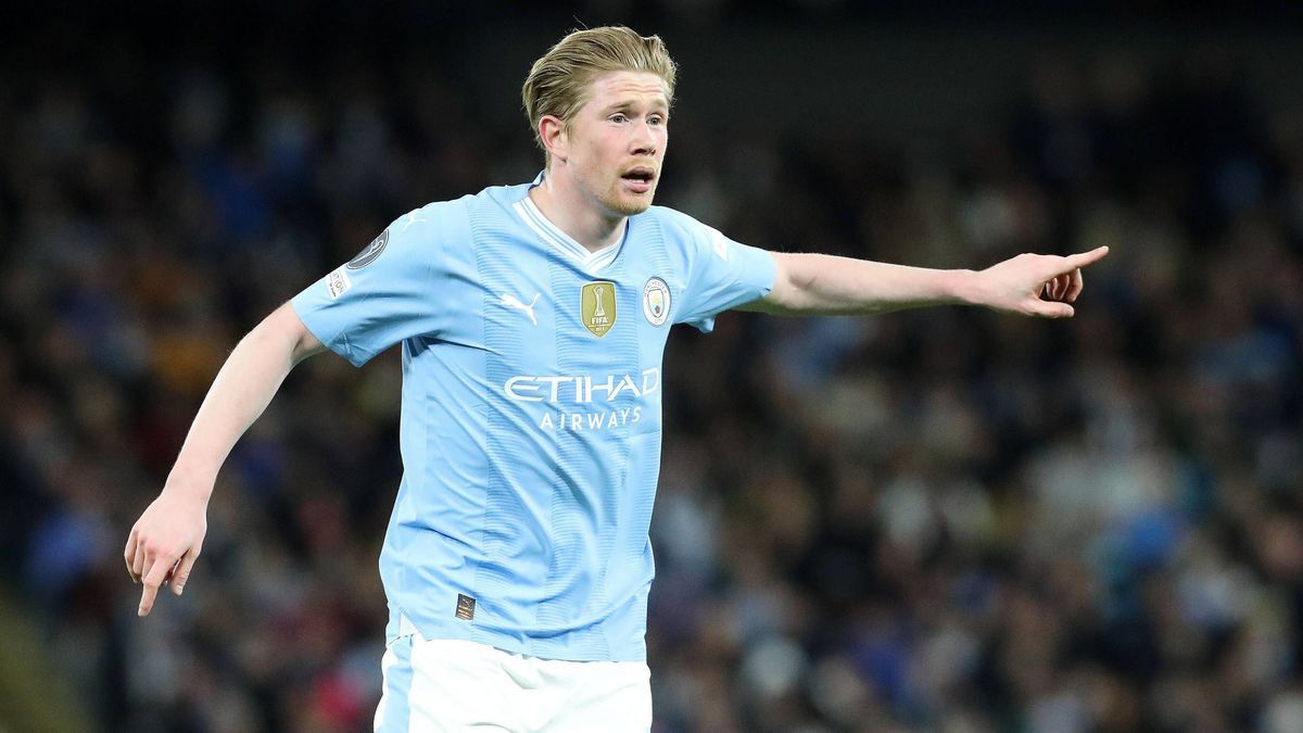 RECORD DATE NOT STATED 17th April 2024; Etihad Stadium, Manchester, England; Champions League Football, Quarter Final, Manchester City versus Real Madrid; Kevin de Bruyne of Manchester City reacts ...