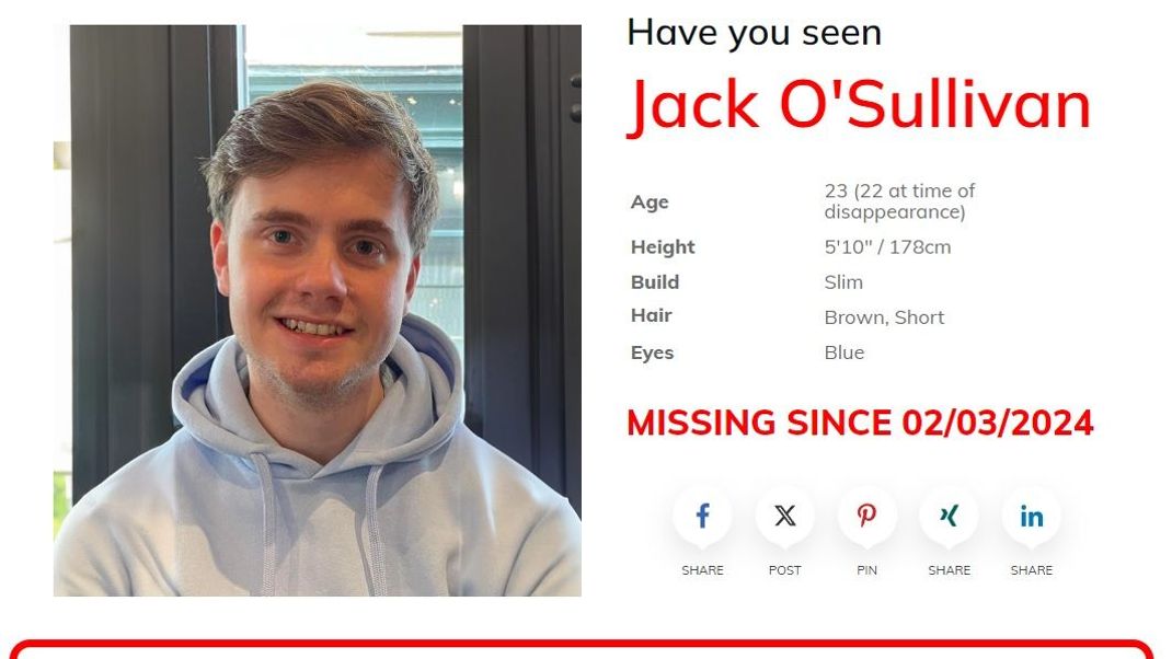 Jack O'Sullivan wird in England seit dem 2. März vermisst.