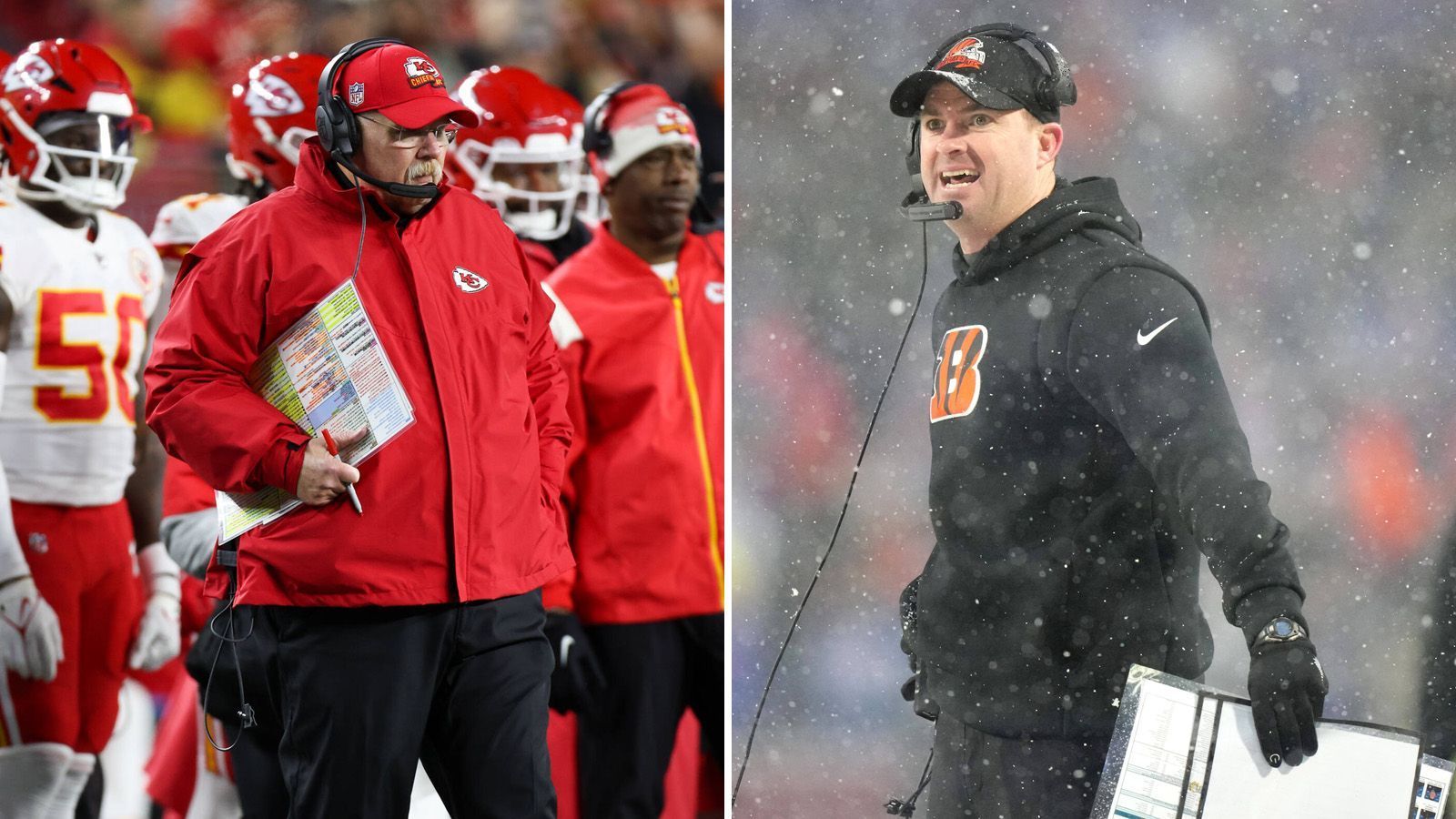 
                <strong>Coaches</strong><br>
                Youngster gegen Altmeister. Zac Taylor gegen Andy Reid. Unterschiedlicher könnten die beiden Head Coaches im AFC-Endspiel kaum sein. Auf der einen Seite steht der 64-jährige Chiefs-Coach Reid, der seinen zweiten Super-Bowl-Ring mit den Chiefs anstrebt und nach dem Abgang von Star-Receiver Hill erneut eine nicht nur schlagfertige Truppe aufs Feld führte, sondern zum wiederholten Male eine der potentesten Offenses der Liga zusammengestellt hat. Den über 20 Jahren Erfahrung von Reid als Head Coach in der NFL steht auf der anderen Seite ein noch ganz junges, aber äußerst heißes Coaching-Eisen gegenüber, das auf Anhieb für Resultate und stetige Entwicklung sorgte. Taylor ist seit 2019 bei den Bengals, seiner ersten HC-Position in der NFL. Nachdem die Bengals zu Beginn von Taylors Amtszeit noch am unteren Ende der Liga krebsten, machte der 39-Jährige aus den Bengals in Windeseile einen nachhaltigen Contender und greift mit dem Team im zweiten Jahr in Folge nach dem Super Bowl. Obwohl Taylor gerade auf absolutem Elite-Niveau coacht, hat Trainer-Veteran Reid durch seinen Erfahrungsvorteil aber noch einen Tick die Nase vorn. 4:6, Punkt für die Chiefs
              