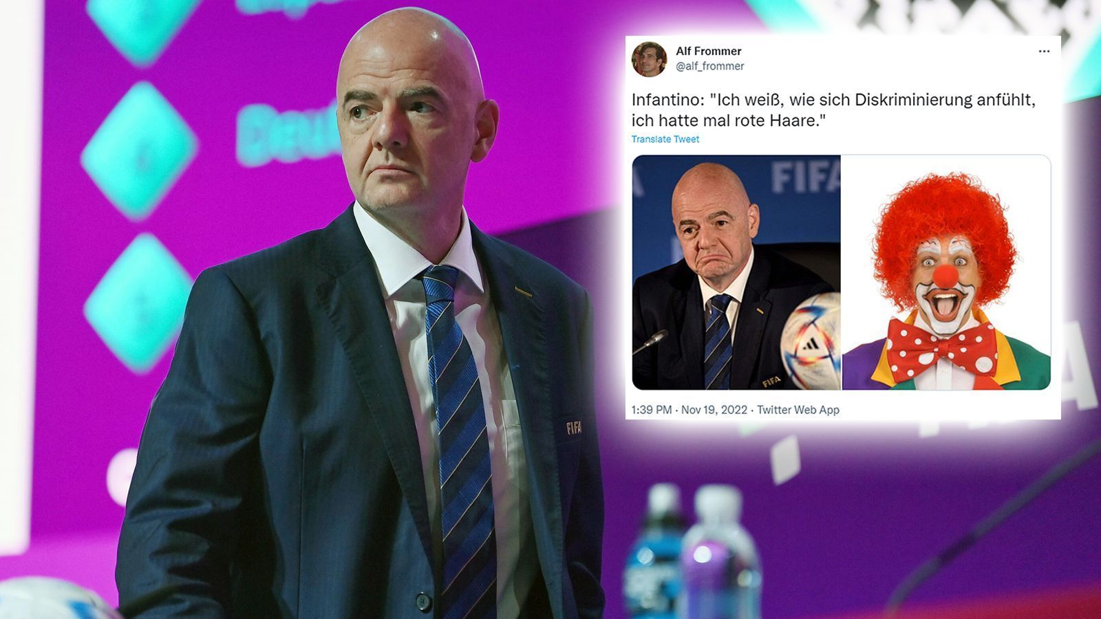 
                <strong>"Rote Haare"-Aussage ins Lächerliche gezogen</strong><br>
                Die Aussage, dass Infantino wegen seiner roten Haare zu Jugendzeiten diskriminiert wurde, nahmen Twitter-User sogar zum Anlass, sich über den FIFA-Boss lustig zu machen.
              