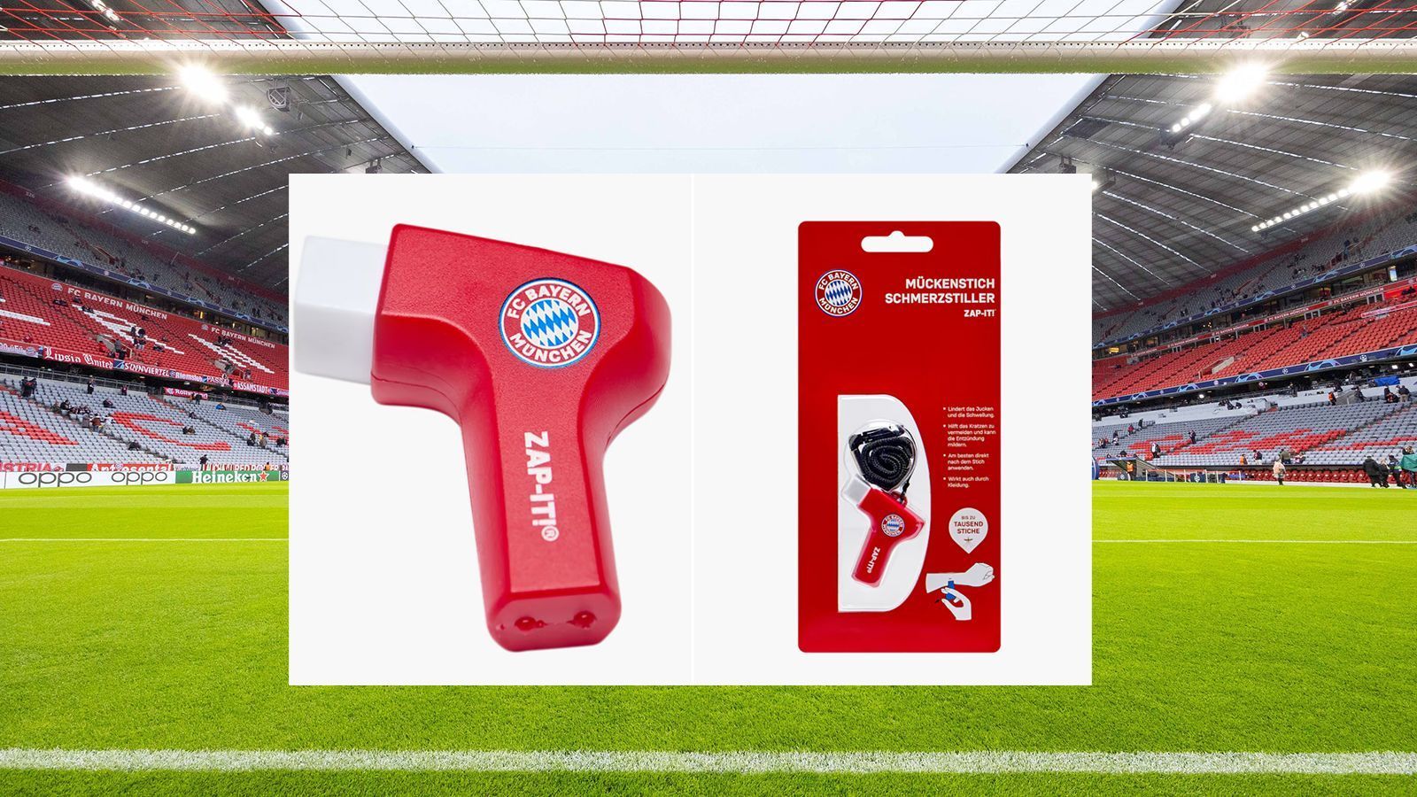 
                <strong>FC Bayern München</strong><br>
                Im Fanshop des Rekordmeisters findet sich wirklich Allerlei – darunter aber auch viel Kurioses. Neben Wäscheklammern, einer Strandmuschel und sogar einer Rasenmischung thront an der Spitze der skurrilsten Fanartikel eindeutig der "Mückenstich Heiler". Das Gerät, dass den Juckreiz eines Stiches stillen soll, ist für 6,95 Euro zu erwerben.
              