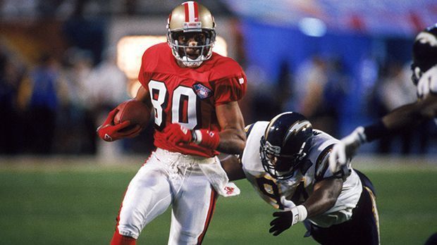 
                <strong>Wide Receiver: Jerry Rice</strong><br>
                Wide Receiver: Jerry Rice. Super-Bowl-Gewinner XXIII, XXIV, XXIX, Super-Bowl-MVP XXIII mit den San Francisco 49ers.
              