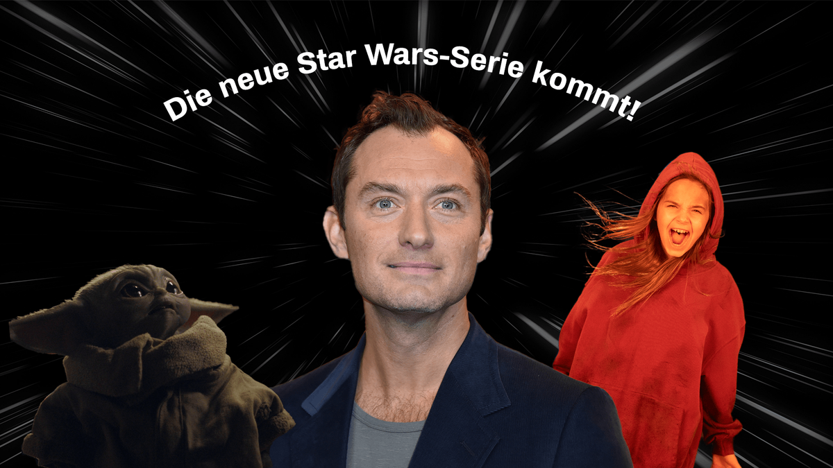 Erste Bilder von "Skeleton Crew" verraten, dass Hollywoodstar Jude Law (Mitte) und Kinderstar Ryan Kiera Armstrong (rechts) Teil des Hauptcast sein werden. 