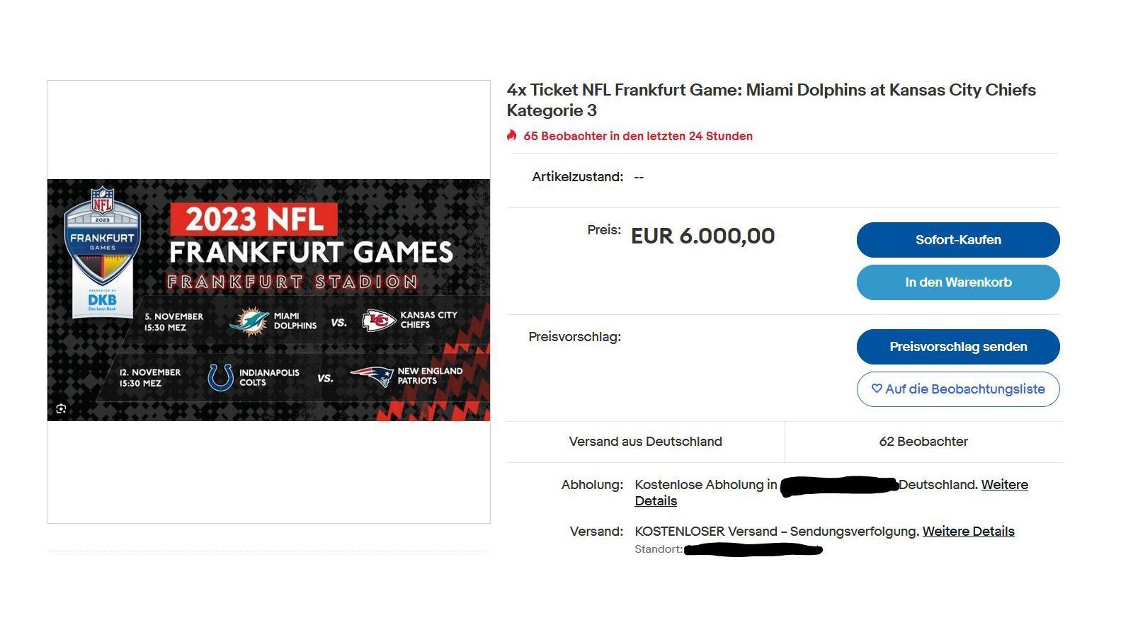 
                <strong>Leichte Preissteigerung...</strong><br>
                Tickets für "Kategorie 2" kosteten im normalen Verkauf 178 Euro. Da sind 1.500 Euro pro Karte doch fast fair...
              