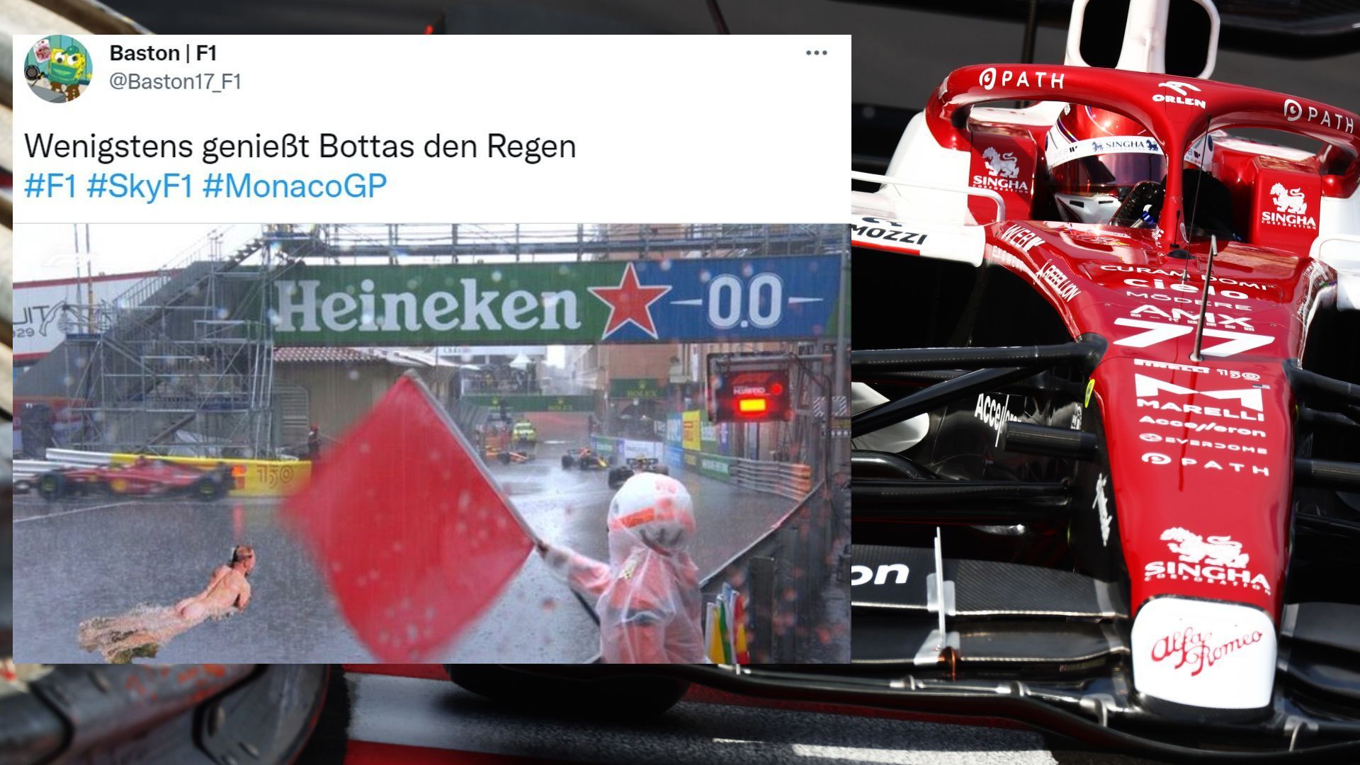 
                <strong>So reagiert das Netz auf den Monaco-GP</strong><br>
                "Baston17_F1" geht darauf ein, dass Valtteri Bottas ja neulich in den Rocky Mountains im eiskalten Wasser schwimmen war.
              