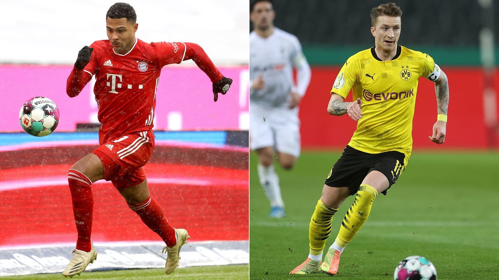 
                <strong>Rechtes offensives Mittelfeld: Serge Gnabry vs. Marco Reus</strong><br>
                Nachdem er gegen Köln sein Comeback feierte und einen Doppelpack schnürte, könnte Gnabry gegen den BVB wieder in der Startelf stehen, da er gegenüber Leroy Sane auch defensiv zumeist intensiver mitarbeitet. Auf der anderen Seite spielt Kapitän Reus eine durchwachsene Saison mit gerade einmal drei Toren in 22 Bundesliga-Einsätzen - und das obwohl er bereits seit geraumer Zeit verletzungsfrei ist. Punkt für Gnabry, der auf 5,5:2,5 stellt.
              