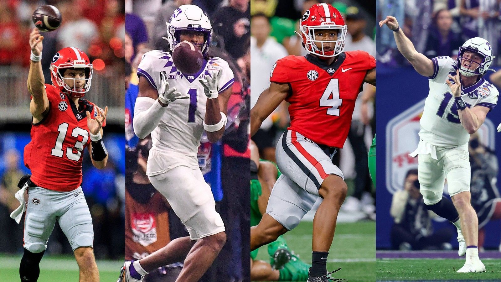 
                <strong>College-Football: Players To Watch im großen Finale</strong><br>
                In der Nacht auf Dienstag ist es soweit, dann steigt das Endspiel im College Football. Titelverteidiger Georgia Bulldogs trifft auf die TCU Horned Frogs (1:25 Uhr live bei ProSieben MAXX und ran.de). Welche Spieler stehen im Fokus? ran blickt auf die Players To Watch im großen Finale.
              