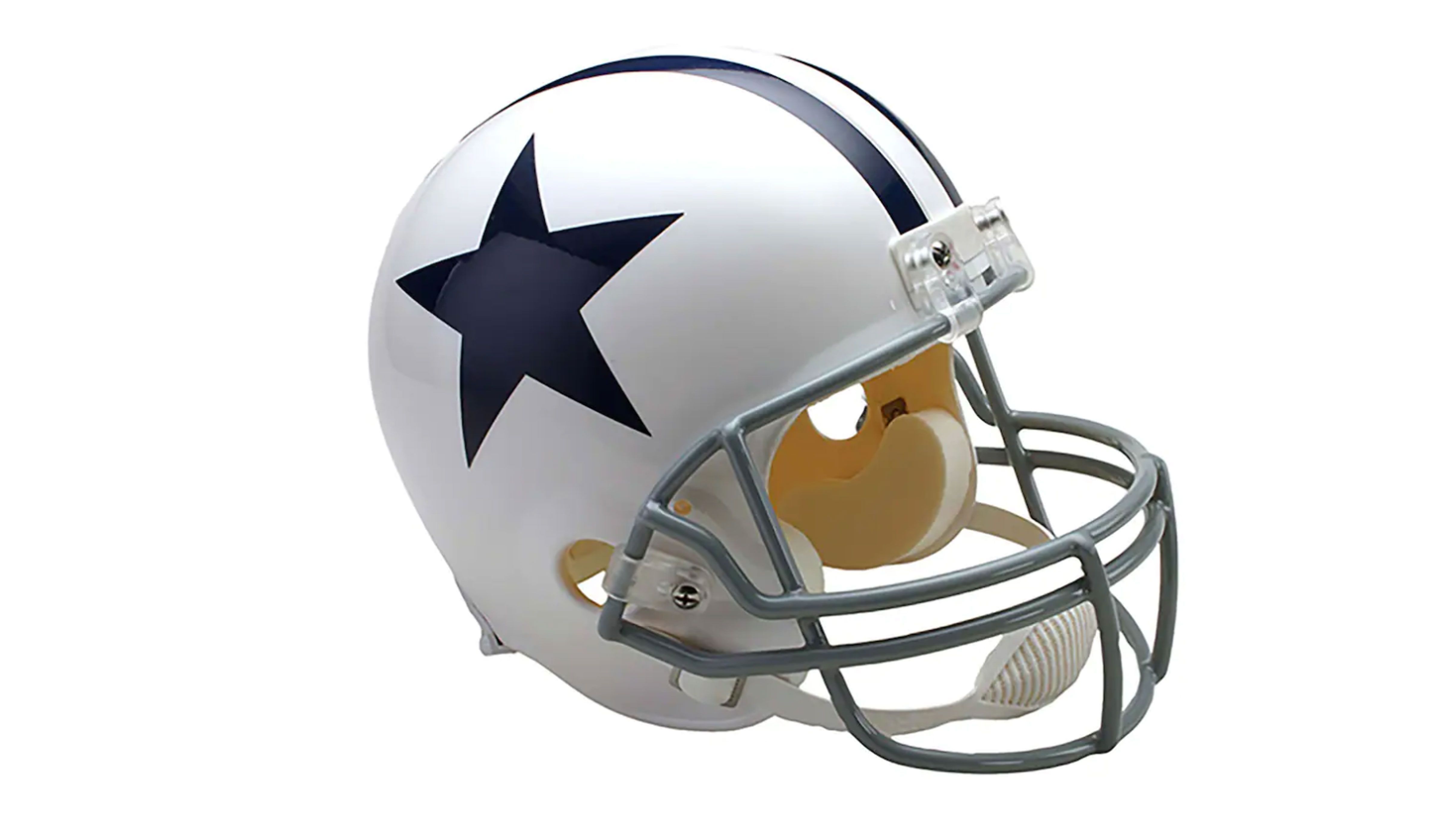 
                <strong>Dallas Cowboys </strong><br>
                Die Cowboys könnten den Helm aus der Zeit zwischen 1960 und 1963 zurückbringen. Einfach in weiß gehalten, mit zwei dunkelblauen Streifen in der Mitte und dem Stern auf der Seite. Hat was! 
              