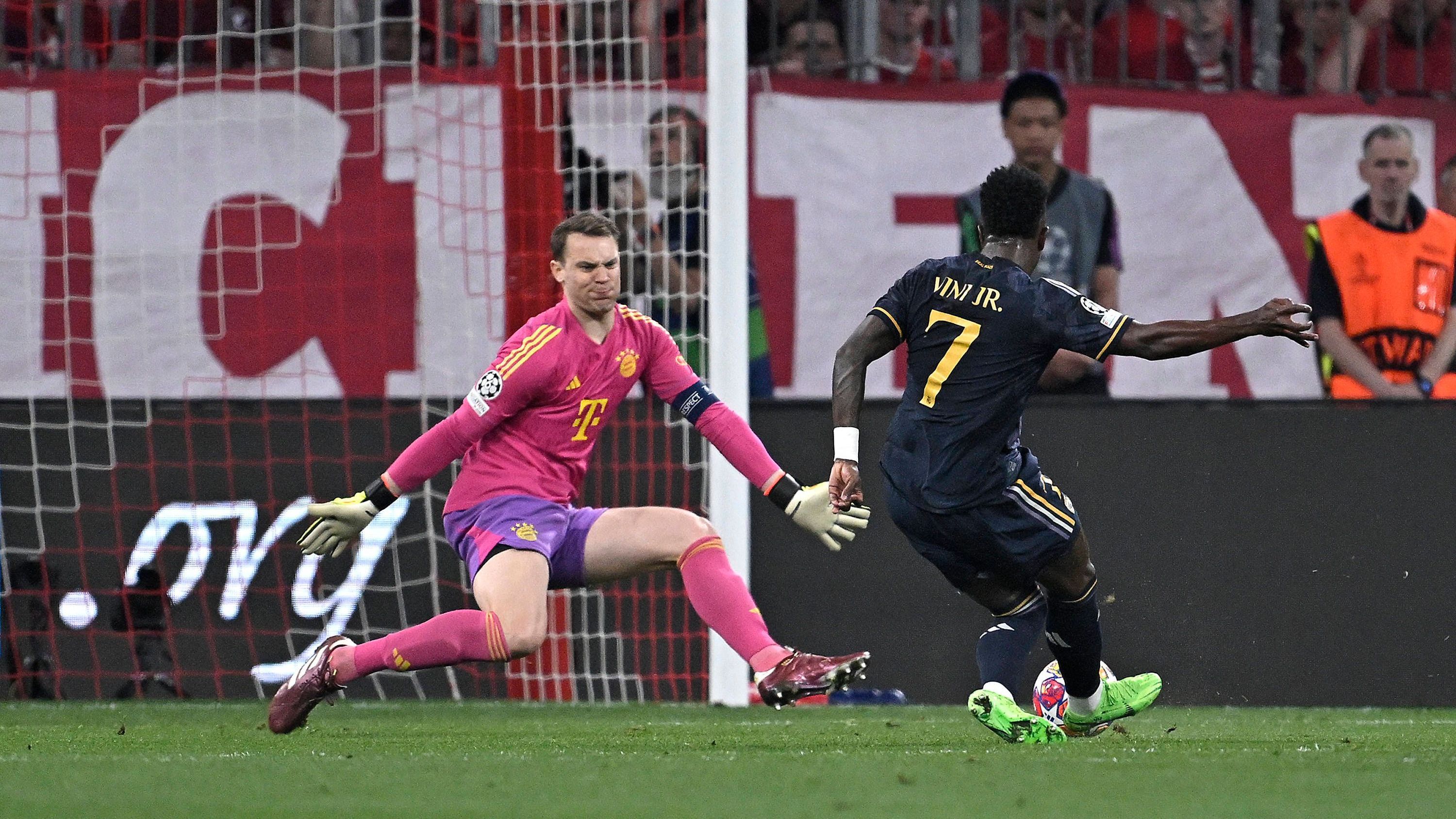 <strong>Manuel Neuer (FC Bayern)</strong><br>In den ersten 20 Minuten nahezu beschäftigungslos, zieht er beim 0:1 gegen Vinicius den Kürzeren. Hätte vielleicht konsequenter aus dem Tor kommen können, Größere Schuld tragen aber seine Vorderleute. Pariert nach der Pause gut gegen Kroos (53.) und Vinicius (78.), beim Elfmeter machtlos. <strong>ran-Note: 3</strong>