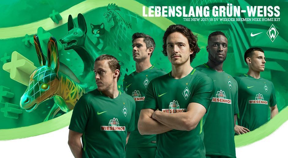 
                <strong>SV Werder Bremen</strong><br>
                "Lebenslang Grün-Weiss" lautet seit Jahren das Motto des SVW. Beim neuen Heimtrikot gibt es deshalb wenig Überraschungen.
              
