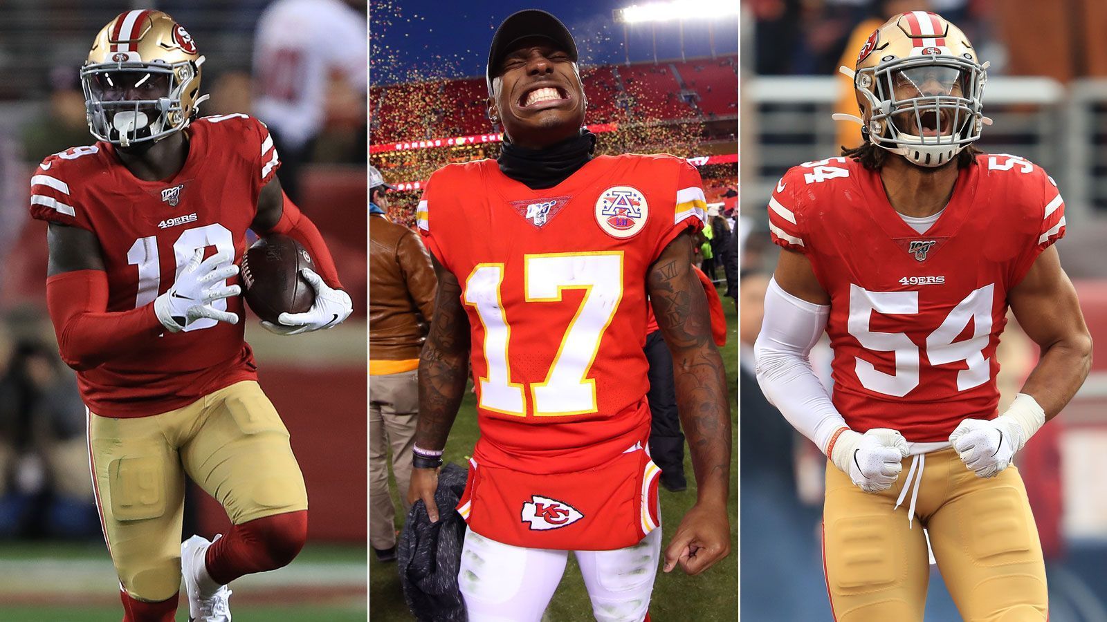 
                <strong>Das sind die heimlichen Stars der Chiefs und 49ers</strong><br>
                Der Super Bowl steht an! Dabei schicken sowohl die Kansas City Chiefs als auch die San Francisco 49ers mit Patrick Mahomes, Travis Kelce, Richard Sherman oder Nick Bosa einige der besten Spieler der NFL auf den Platz. Doch wer sind die Spieler, über die keiner spricht, die dennoch einen großen Anteil am Erfolg ihres Teams haben? ran.de blickt bei beiden Teams auf die Stars der zweiten Reihe.
              