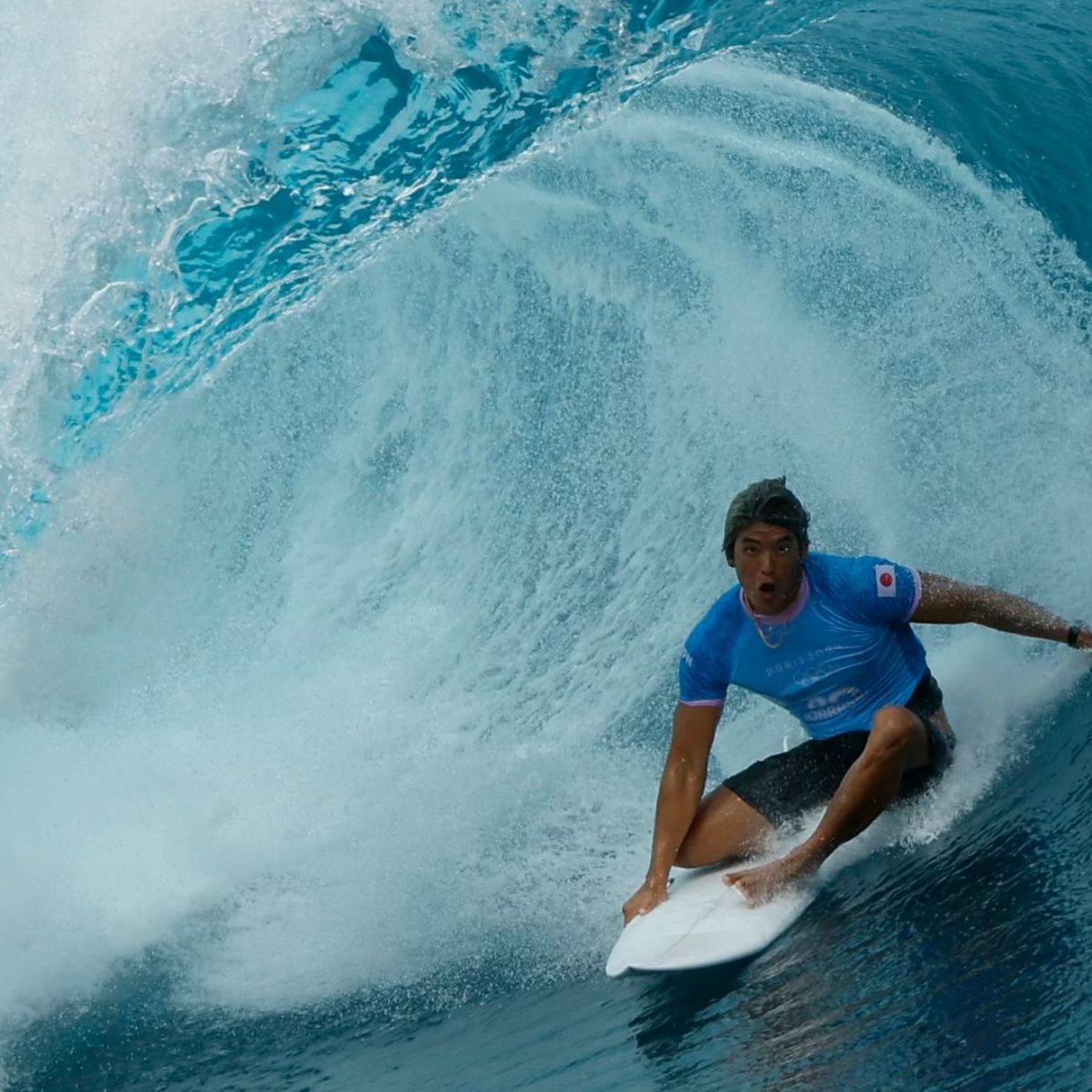 Japan's Profi-Surfer Kanoa Igarashi in Tahiti bei den Olympischen Spielen von Paris 2024