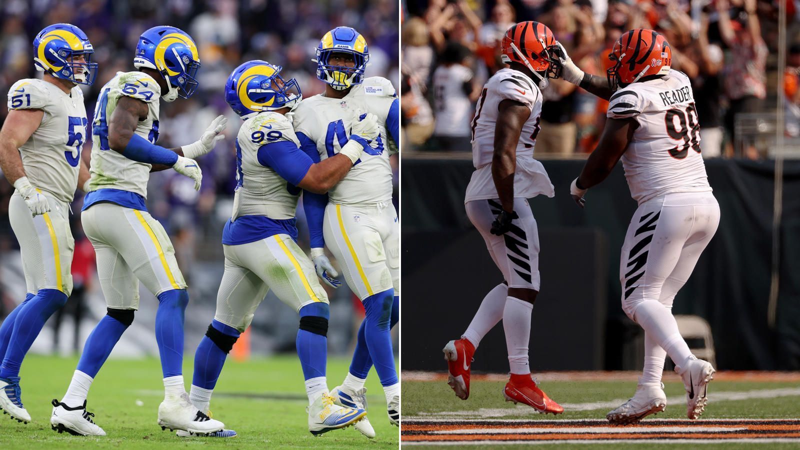 
                <strong>Laufverteidigung</strong><br>
                Auch gegen den Lauf sehen Donald, Miller und Co. exzellent aus. San Francisco hatte trotz eine der besten Lauf-Offenses der NFL keine Chance gegen L.A. und lief den Ball bei 20 Versuchen für magere 50 Yards. Auch Tampa Bay und Arizona hatten große Schwierigkeiten damit, den Lauf zu etablieren und kamen zusammen nicht auf über 112 Yards. Im Durchschnitt erlauben die Rams nur 3,1 Yards pro Lauf. Cincinnati lässt dagegen im Schnitt 5,9 Yards pro Versuch zu - der zweitschlechteste Wert in den Playoffs - 5:2 Rams.
              
