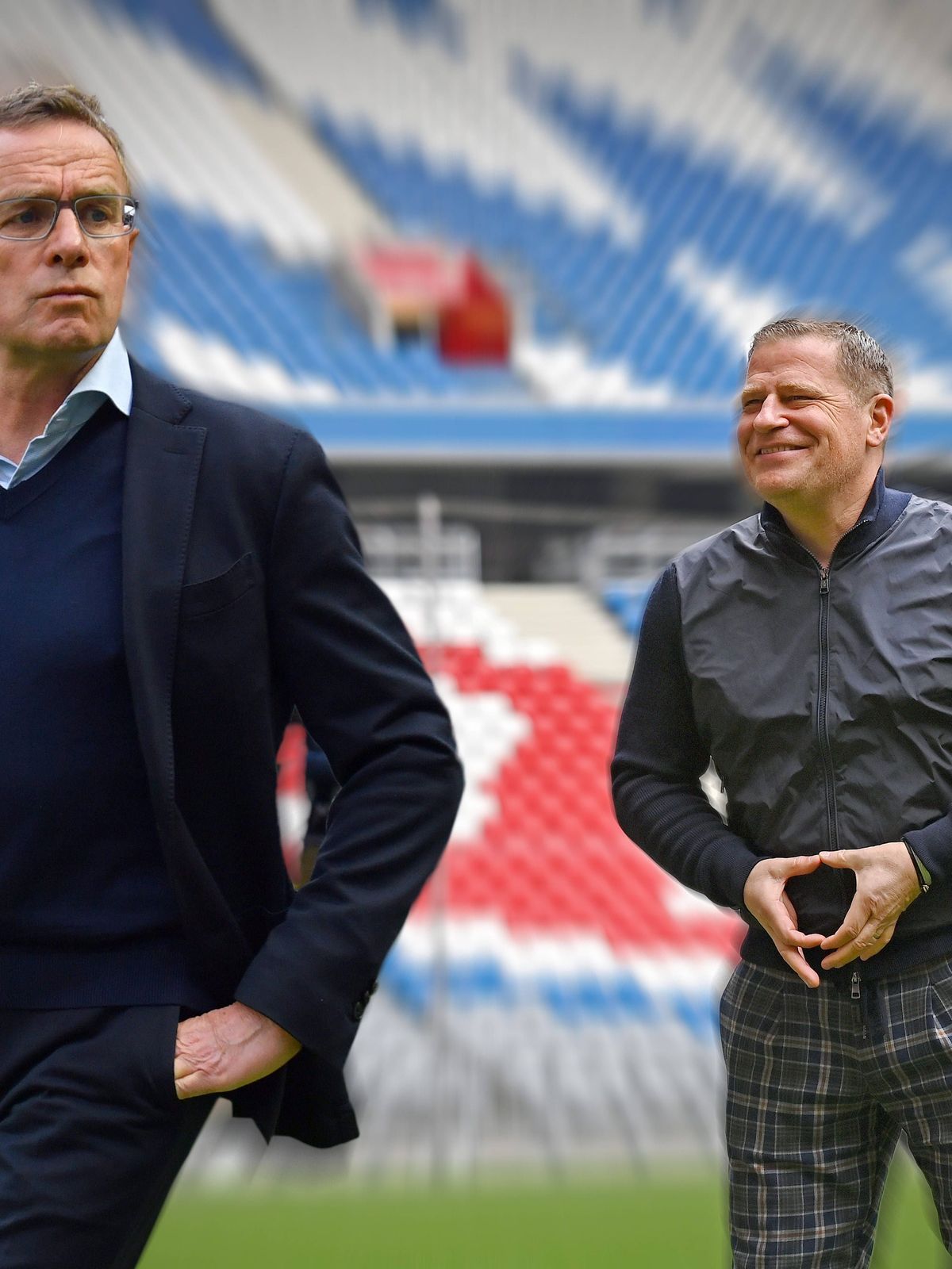 FOTOMONTAGE: Ralf Rangnick ploetzlich wieder Kandidat auf das Traineramt beim FC Bayern Muenchen-Max EBERL (Sportvorstand FC Bayern Muenchen) sollte sich darueber freuen. ARCHIVFOTO; *** PHOTO ASSE...