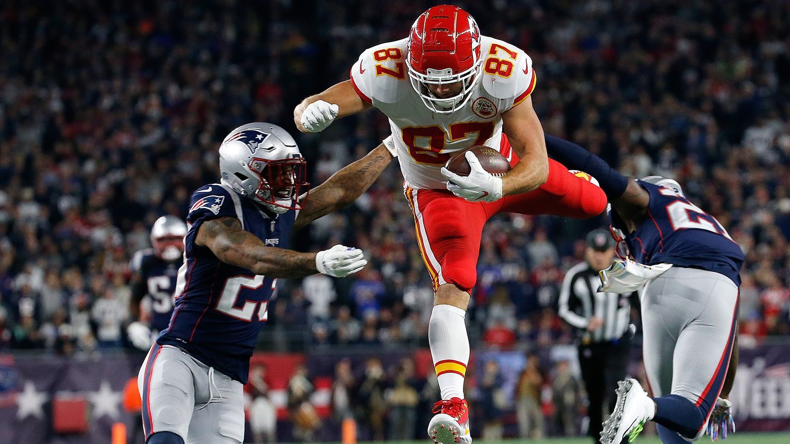 <strong>Travis Kelce (2018)</strong><br>Der Tight End wurde 2013 von den Chiefs gedraftet und ist seit 2015 jährlich für den Pro Bowl nominiert. Doch erst mit Mahomes Ankunft kam der Playoff-Erfolg.