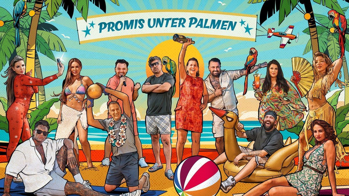 Die "Promis unter Palmen" 2025: Kim Virginia, Nikola Glumac, Lisha Savage, Menowin Fröhlich, Eike Immel, Chico, Claudia Obert, Cosimo Citilio, Christo, Iris Klein, Melody Haase und Janina Youssefian.