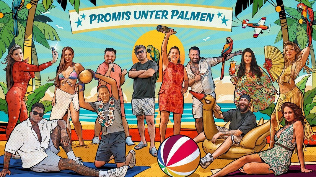 Die "Promis unter Palmen" 2025: Kim Virginia, Nikola Glumac, Lisha Savage, Menowin Fröhlich, Eike Immel, Chico, Claudia Obert, Cosimo Citilio, Christo, Iris Klein, Melody Haase und Janina Youssefian.