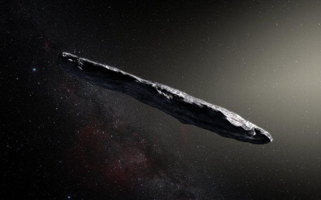 Der Asteroid Oumuamua (hier eine Illustration) wurde von manchen Wissenschaftler:innen für ein Alien-Raumschiff gehalten.