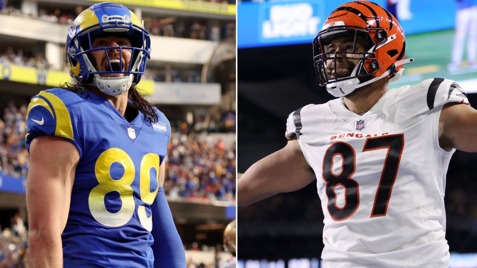 
                <strong>Tight Ends</strong><br>
                Die Tight Ends sind schwer zu bewerten, weil sowohl Tyler Higbee als auch C.J. Uzomah den Super Bowl verpassen könnten. Hinter den Startern fehlt beiden Mannschaften ein veritabler Ersatz. Undrafted-Rookie-Free-Agent Kendall Blanton hatte beim Sieg gegen die San Francisco 49ers zumindest fünf Catches für 57 Yards. Uzomahs Ersatz wäre Drew Sample, der eher als Laufblocker bekannt ist. Wenn alle Tight Ends gesund sind, haben die Rams die Nase vorne - 2:2.
              