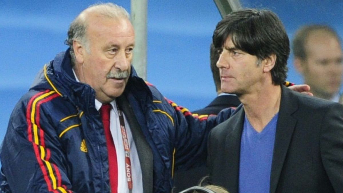 Weltmeister-Trainer unter sich: Del Bosque (l.) und Löw