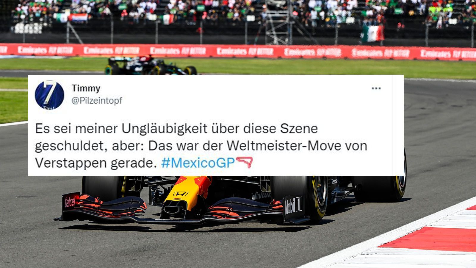
                <strong>Netzreaktionen zum Mexiko-GP</strong><br>
                Mit einem starken Brems-Manöver katapultiert sich Max Verstappen in der ersten Kurve an die Spitze und fährt danach souverän seinem Sieg entgegen. Eine weltmeisterliche Leistung. 
              