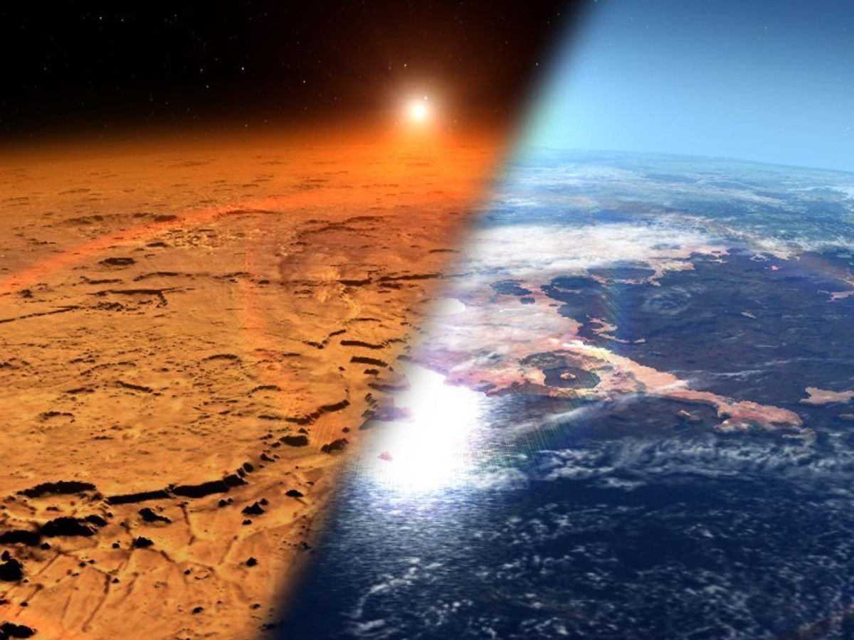 Monde und Temperatur des Planeten Mars