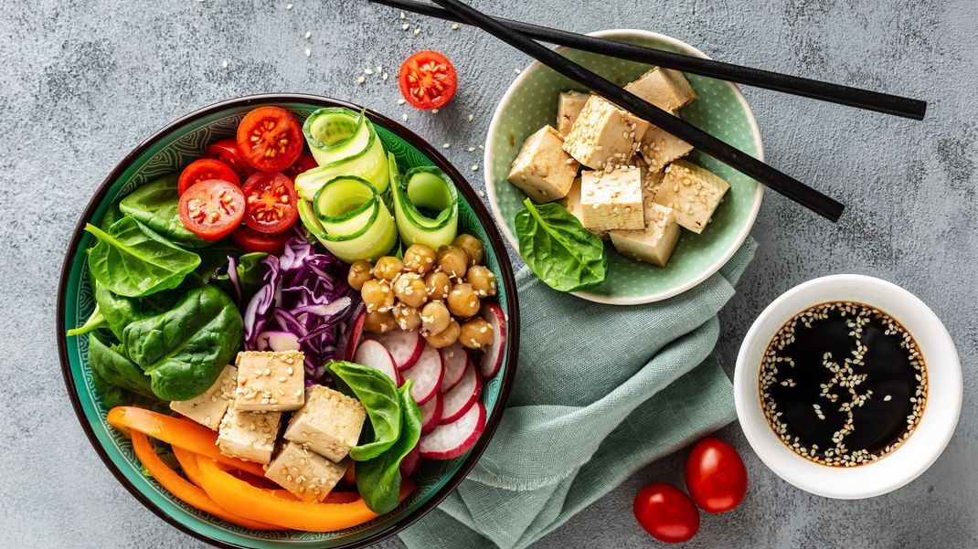 Tofu is a healthy source of protein for your salad. 