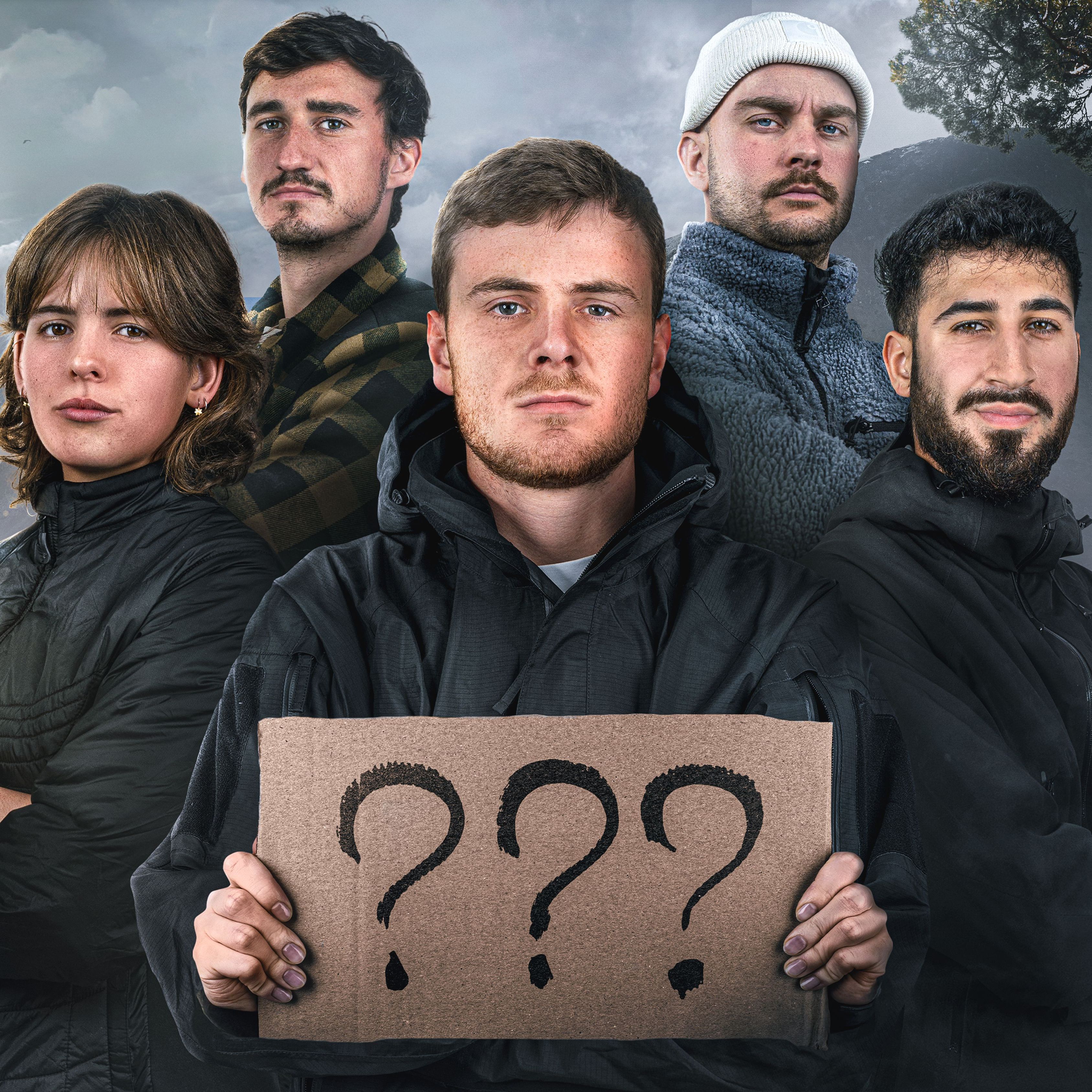 "The Race" Staffel 2 Titelbild mit den fünf Teilnehmer:innen Dave, Felix, Rahel, Levan und Daniel