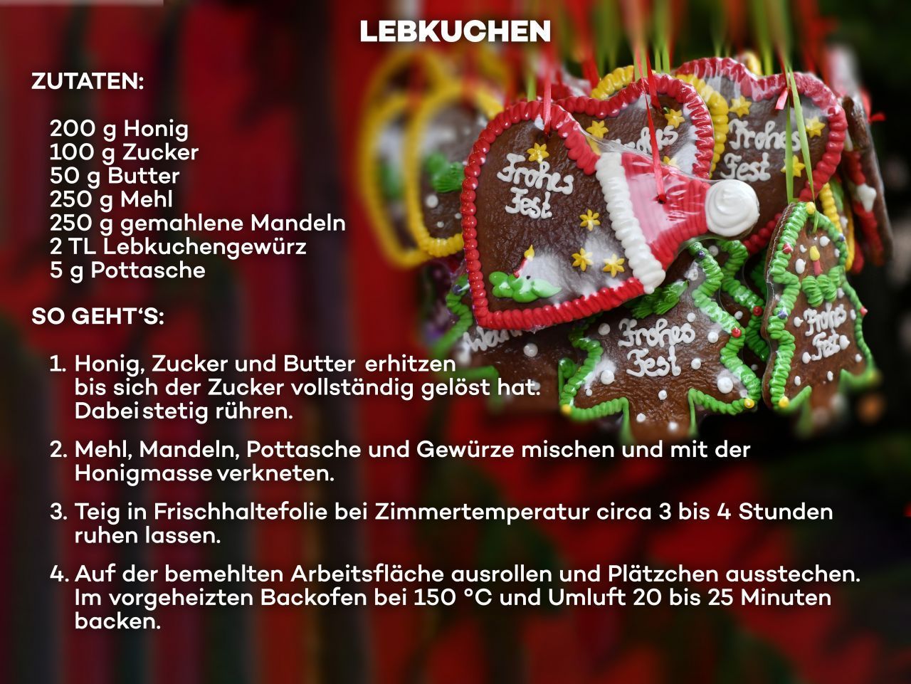 Lebkuchen ist ein Klassiker zur Weihnachtszeit. Mit unserem Rezept kannst du ihn ganz einfach selber backen.